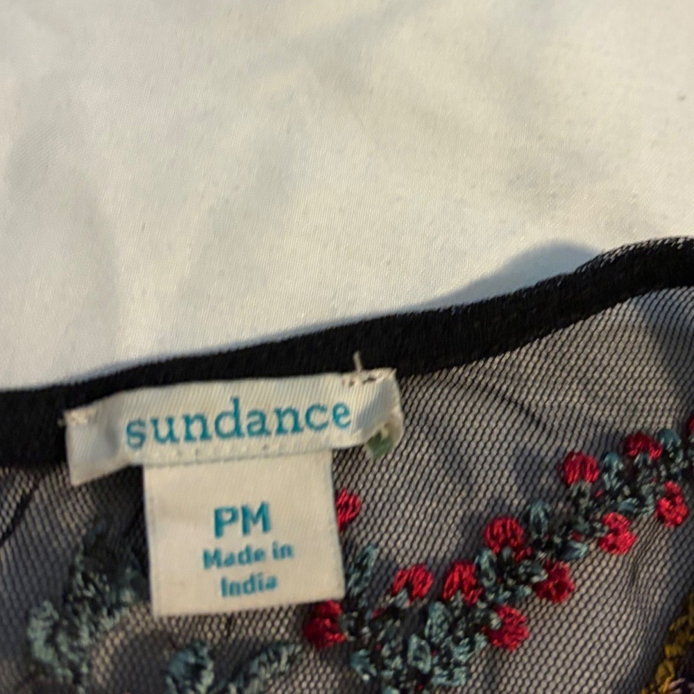 Sundance Dress Boho Floral Embroidered Mesh Black Keyhole Back Petites PM - Picture 6 of 8